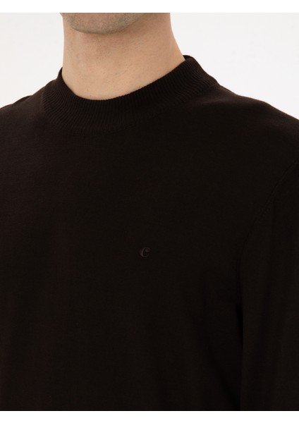 Erkek Kahverengi Slim Fit Yün Karışımlı Çeyrek Balıkçı Basic Triko Kazak 50315295-VR029