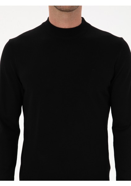 Erkek Siyah Slim Fit Yün Karışımlı Çeyrek Balıkçı Basic Triko Kazak 50315295-VR046