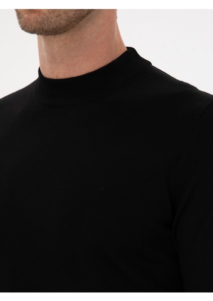 Erkek Siyah Slim Fit Yün Karışımlı Çeyrek Balıkçı Basic Triko Kazak 50315295-VR046