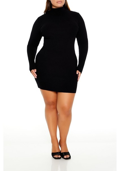 Plus Size Mini Kazak Elbise fırsatları