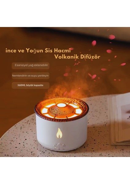 Volkan Efektli Hava Nemlendirici – Alev Efektli Gece Lambası, Aroma Difüzör