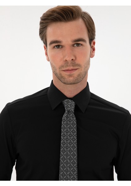 Erkek Siyah Slim Fit Pamuk Karışımlı Gömlek 50314589-VR046 fiyatları