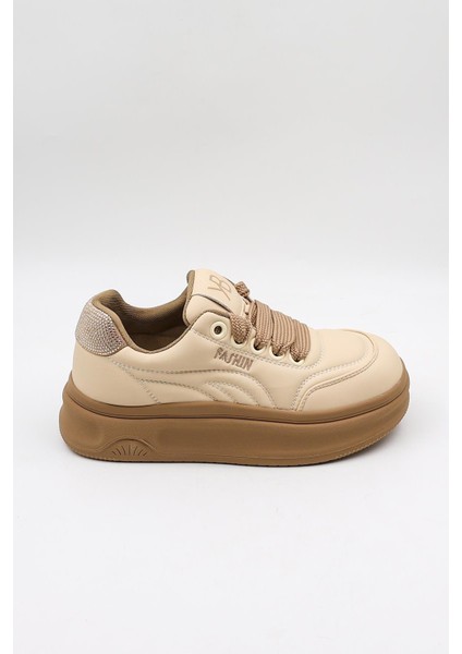 Kristebell Ithal Özel Seri Kadın Taş Detaylı Bağcıklı Sneaker Ayakkabı KB1036 - Bej - 36