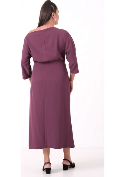 Kadın Mürdüm Aksesuar Detay Midi Davet Elbise indirimleri