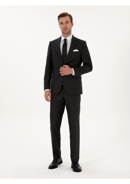 Erkek Füme Slim Fit Mikro Desenli Yün Karışımlı Takım Elbise 50318061-VR058