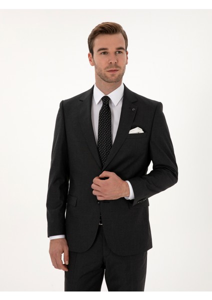 Erkek Füme Slim Fit Mikro Desenli Yün Karışımlı Takım Elbise 50318061-VR058 modelleri