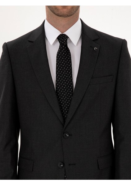 Erkek Füme Slim Fit Mikro Desenli Yün Karışımlı Takım Elbise 50318061-VR058
