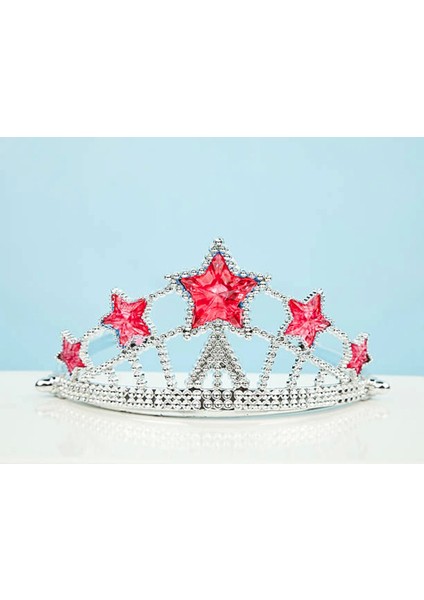 Kırmızı Yıldız Taşlı Plastik Kraliçe Prenses Elsa Tacı Çocuk Boy (5047)