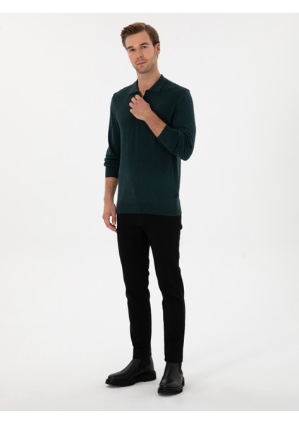 Erkek Koyu Yeşil Regular Fit Yün Karışımlı Fermuarlı Polo Yaka Triko Kazak 50311854-VR079 fırsatları