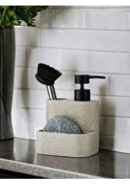 Polyresin Mermer Desenli Tezgah Üstü Sıvı Sabunluk – Fırçalı ve Süngerli Deterjanlık modelleri