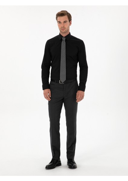 Erkek Siyah Slim Fit Pamuk Karışımlı Gömlek 50314589-VR046 fırsatları