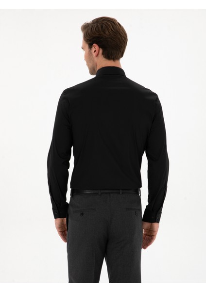 Erkek Siyah Slim Fit Pamuk Karışımlı Gömlek 50314589-VR046 indirimleri