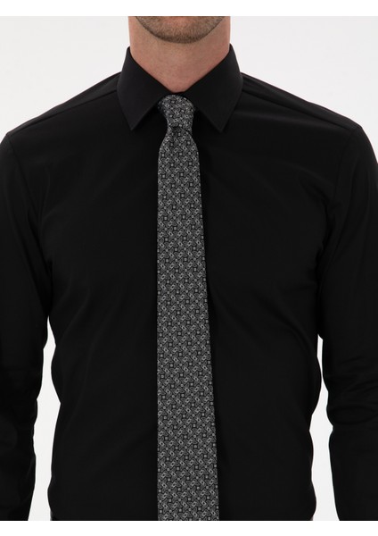Erkek Siyah Slim Fit Pamuk Karışımlı Gömlek 50314589-VR046