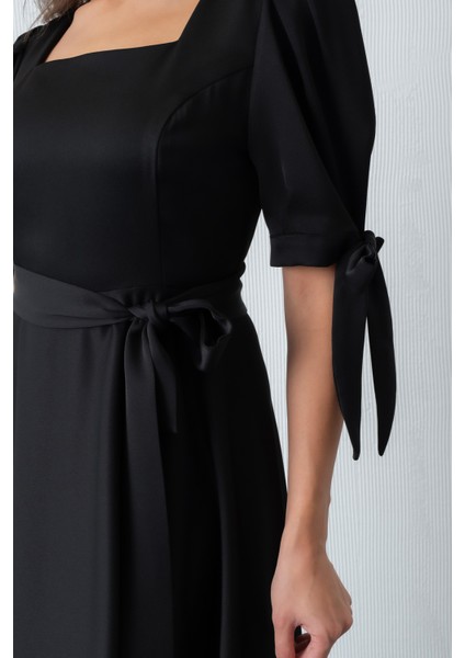 Kadın Siyah Fiyonk Detay Midi Elbise fırsatları