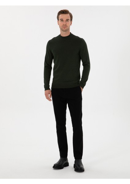 Erkek Koyu Yeşil Slim Fit Yün Karışımlı Çeyrek Balıkçı Basic Triko Kazak 50315295-VR079 fırsatları