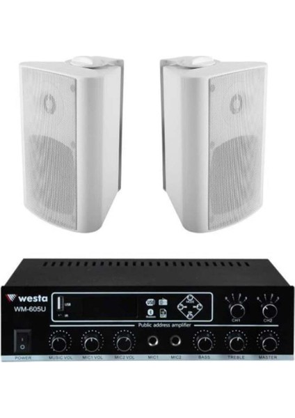 2 Adet 6,5'' Profesyonel Cafe, Okul , Mağaza Ses Sistemi, Amfi ve Hoparlör Hazır Set