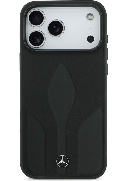 iPhone 17 Pro Max Uyumlu Kılıf Mercedes Benz Lisanslı M-Safe Şarjlı Dokulu Desenli Deri Kapak Siyah modelleri