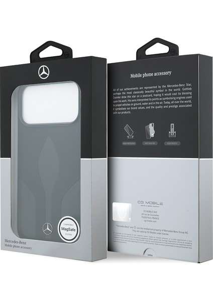 iPhone 17 Pro Max Uyumlu Kılıf Mercedes Benz Lisanslı M-Safe Şarjlı Dokulu Desenli Deri Kapak Siyah