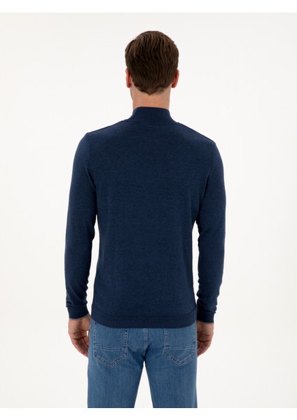 Erkek İndigo Slim Fit Pamuk Karışımlı Yarım Balıkçı Yaka Triko Kazak 50318677-VR028 indirimleri