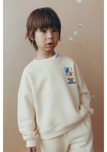 Unisex Çocuk Pamuklu Ekru Magu And Friends Baskılı Sweatshirt Eşofman Alt-Üst Takım fiyatları
