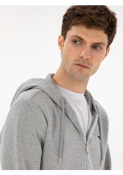 Erkek Gri Melanj Regular Fit Pamuk Karışımlı Tam Fermuarlı Sweatshirt 50309803-VR086 fiyatları