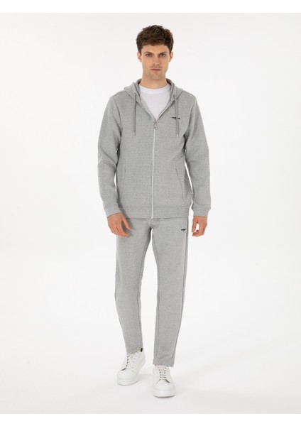 Erkek Gri Melanj Regular Fit Pamuk Karışımlı Tam Fermuarlı Sweatshirt 50309803-VR086 fırsatları