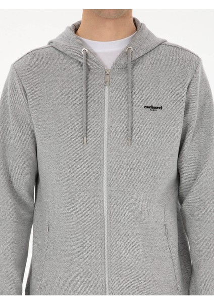 Erkek Gri Melanj Regular Fit Pamuk Karışımlı Tam Fermuarlı Sweatshirt 50309803-VR086