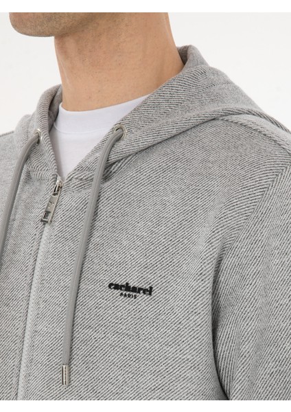 Erkek Gri Melanj Regular Fit Pamuk Karışımlı Tam Fermuarlı Sweatshirt 50309803-VR086