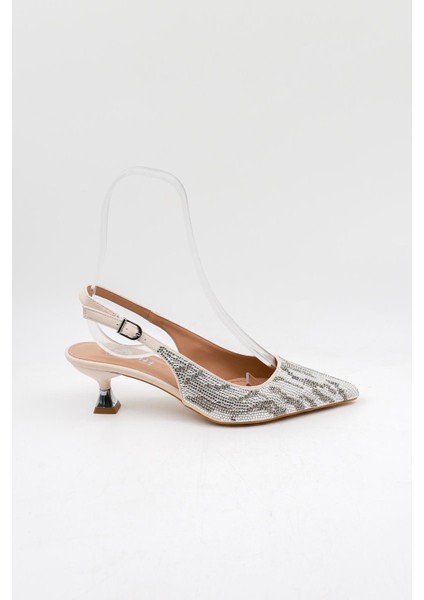 Kısa Topuklu Taşlı Kadın Ayakkabı PM221 Ten