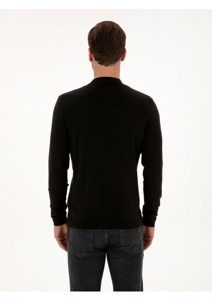 Erkek Siyah Slim Fit Pamuk Karışımlı Çeyrek Balıkçı Yaka Basic Triko Kazak 50318704-VR046 indirimleri