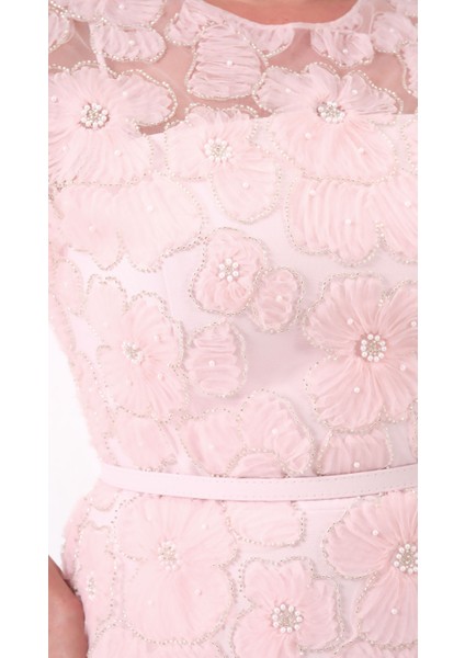 Kadın Pudra Dantelli Midi Abiye Elbise fırsatları