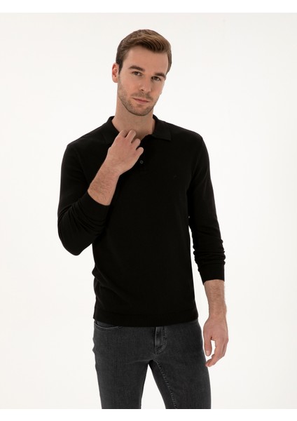 Erkek Siyah Regular Fit Pamuk Karışımlı Polo Yaka Basic Triko Kazak 50318673-VR046 modelleri