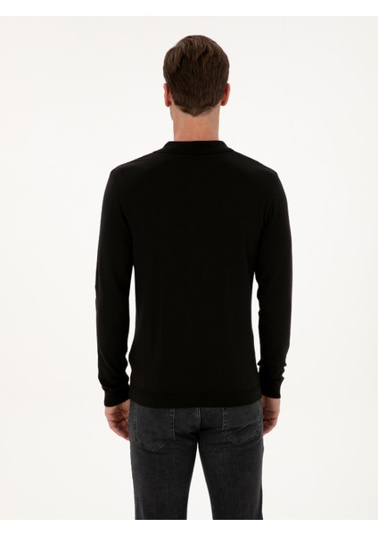 Erkek Siyah Regular Fit Pamuk Karışımlı Polo Yaka Basic Triko Kazak 50318673-VR046 indirimleri