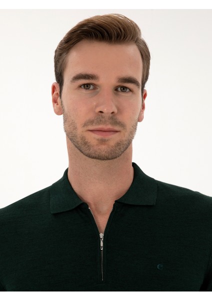 Erkek Zümrüt Regular Fit Yün Karışımlı Fermuarlı Polo Yaka Basic Triko Kazak 50315297-VR055 fiyatları