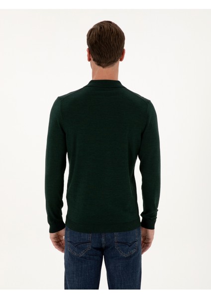 Erkek Zümrüt Regular Fit Yün Karışımlı Fermuarlı Polo Yaka Basic Triko Kazak 50315297-VR055 indirimleri