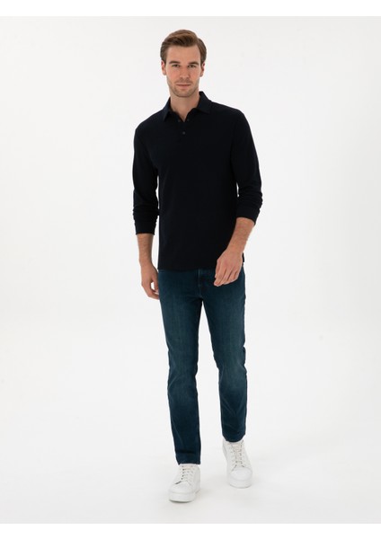Erkek Lacivert Regular Fit Pamuk Karışımlı Polo Yaka Sweatshirt 50311374-VR033 fırsatları