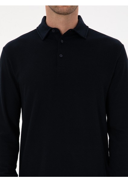 Erkek Lacivert Regular Fit Pamuk Karışımlı Polo Yaka Sweatshirt 50311374-VR033
