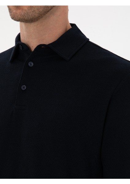 Erkek Lacivert Regular Fit Pamuk Karışımlı Polo Yaka Sweatshirt 50311374-VR033
