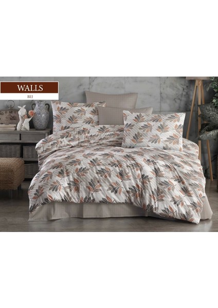 Bej & Yaprak Desenli Çift Kişilik Nevresim Takımı - Konforlu & Şık Hediyelik Set