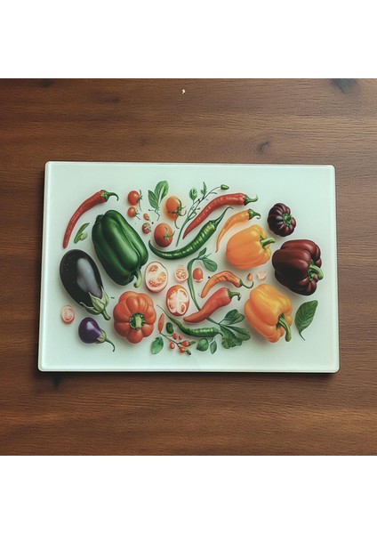 Temperli Cam Sebze Meyve Doğrama Dikdörtgen Kesme Tahtası, Kenarları Oval, Antibakteriyal 25X35CM