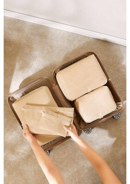 6'lı Jüt Keten Kumaş Bavul Içi Düzenleyici Set modelleri