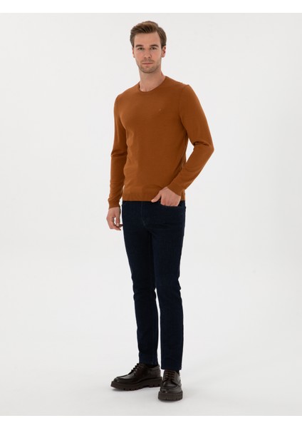 Erkek Karamel Slim Fit Yün Karışımlı Bisiklet Yaka Basic Triko Kazak 50315266-VR261 fırsatları