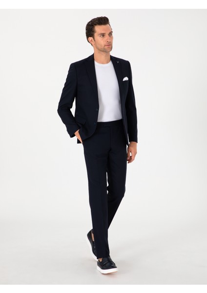 Erkek Lacivert Slim Fit Yün Karışımlı Klasik Kumaş Pantolon 50314681-VR033 modelleri