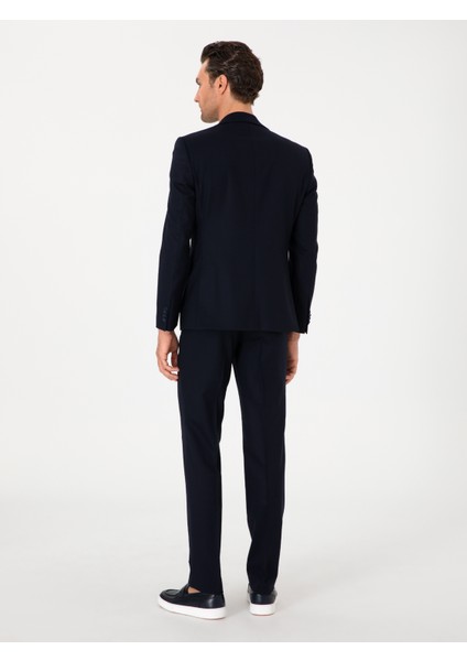 Erkek Lacivert Slim Fit Yün Karışımlı Klasik Kumaş Pantolon 50314681-VR033