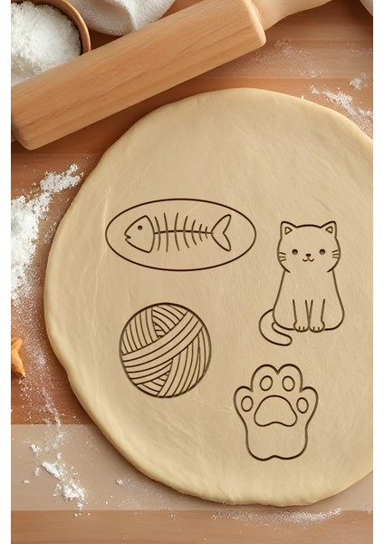 Deli Kedi Seti Kurabiye Kalıbı, Hamur Şekillendirici, Bisküvi Kalıbı, Kolay Kesim Ucu