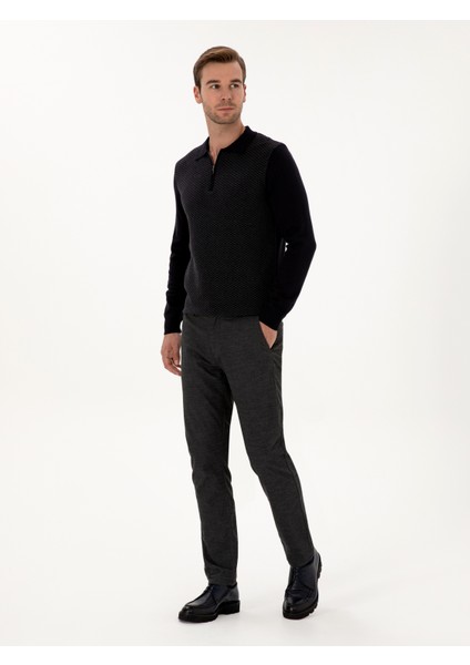 Erkek Antrasit Slim Fit Pamuk Karışımlı Armürlü Kanvas Pantolon 50311720-VR006