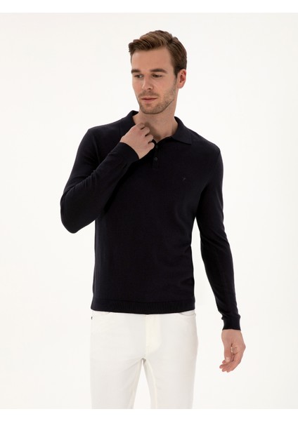 Erkek Lacivert Regular Fit Pamuk Karışımlı Polo Yaka Basic Triko Kazak 50318673-VR033 modelleri