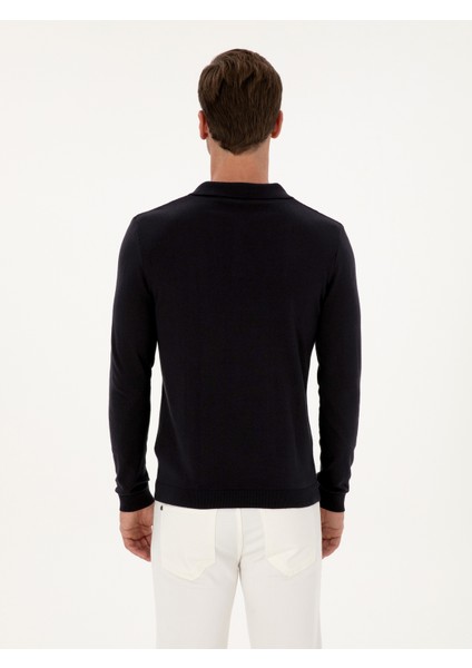 Erkek Lacivert Regular Fit Pamuk Karışımlı Polo Yaka Basic Triko Kazak 50318673-VR033 indirimleri