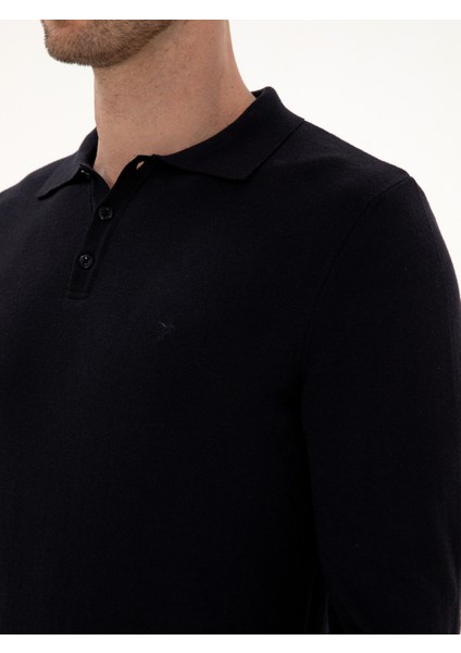 Erkek Lacivert Regular Fit Pamuk Karışımlı Polo Yaka Basic Triko Kazak 50318673-VR033