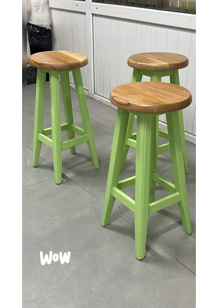 -Yeşil Ahşap Tabure-Bar Sandalye-70 cm -1 Adet
